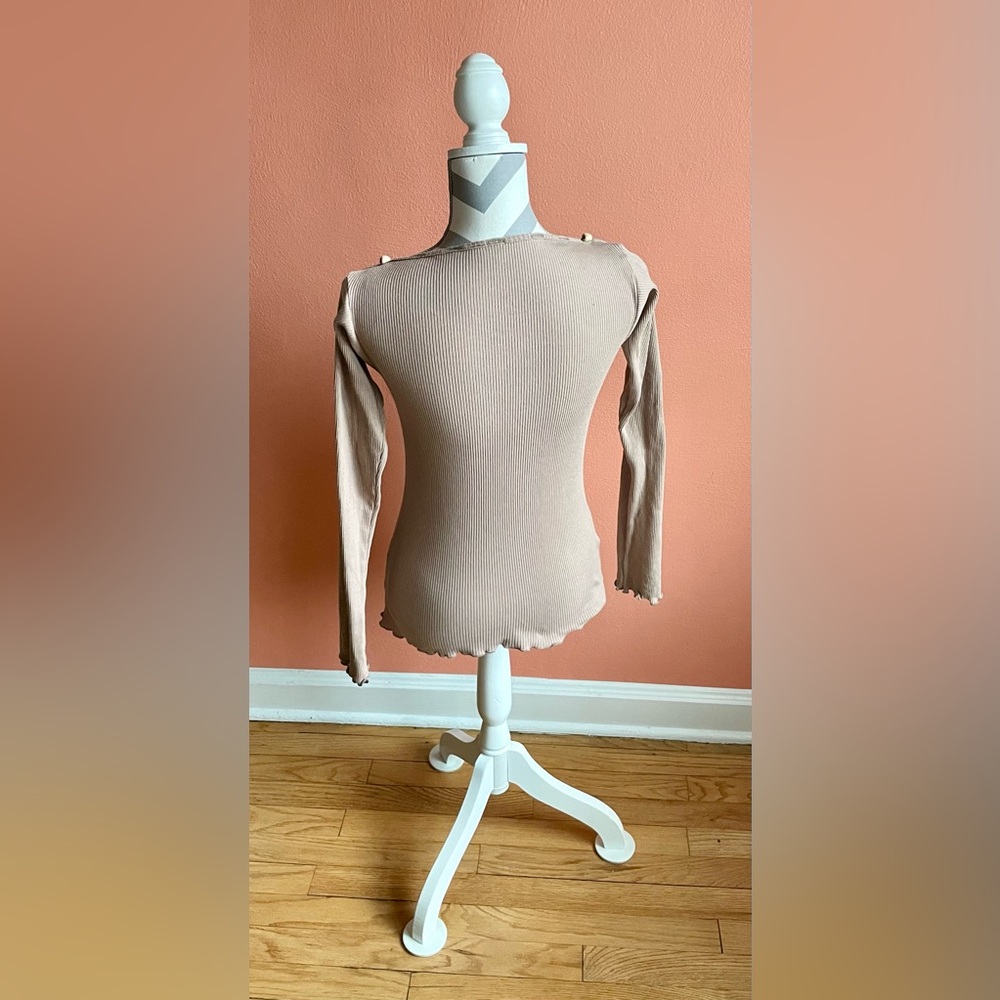 Baserange Ribbed Tan Long Sleeve Top - Picture 2 of 3